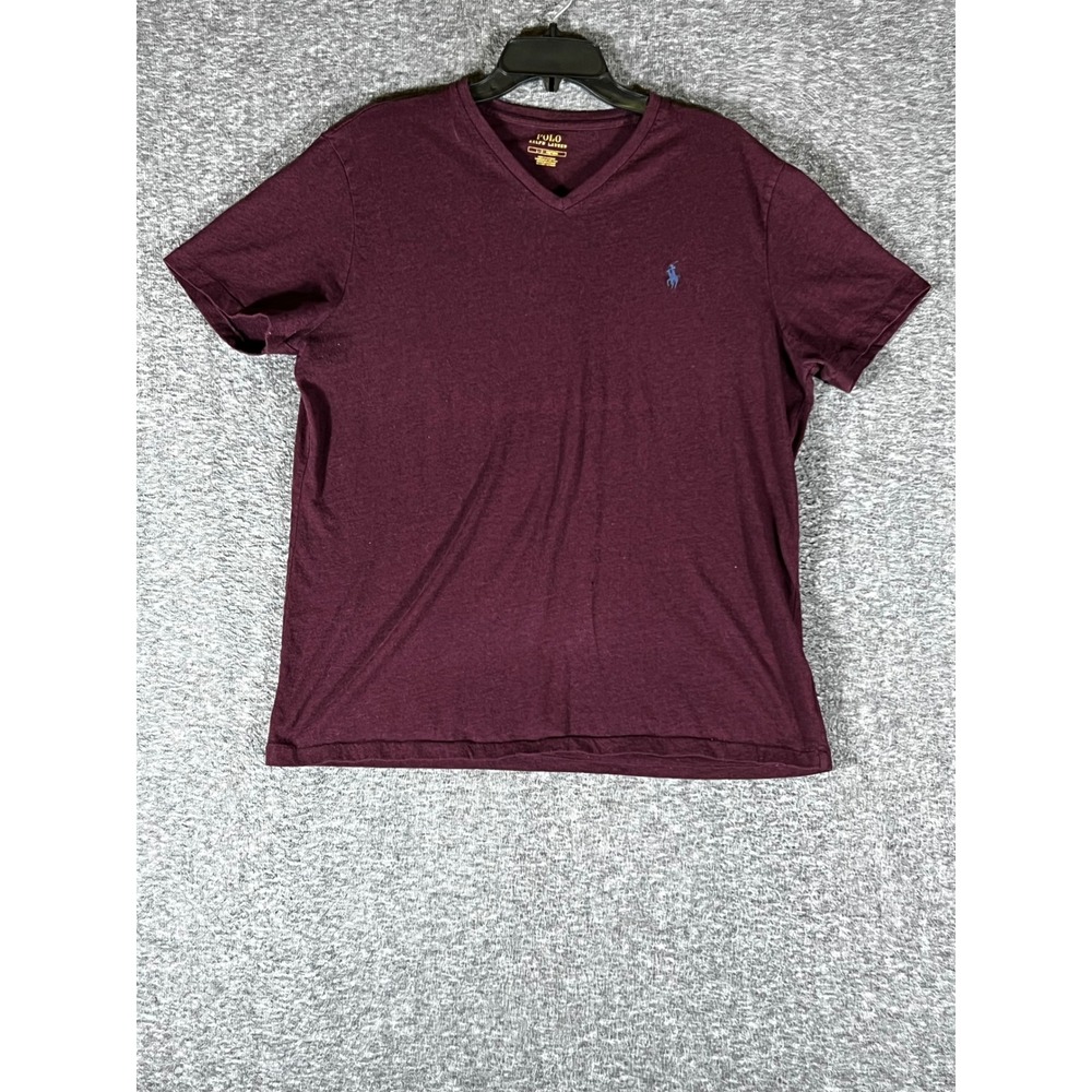 Polo Ralph Lauren Mens V-Neck T-Shirt Burgundy Heather Short Sleeve Large